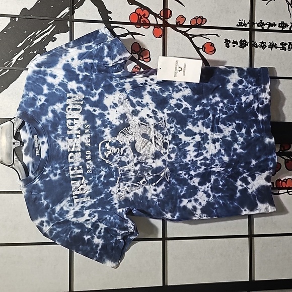 True Religion Tye Dye Blue‎ White Shirt NWT - Picture 1 of 7